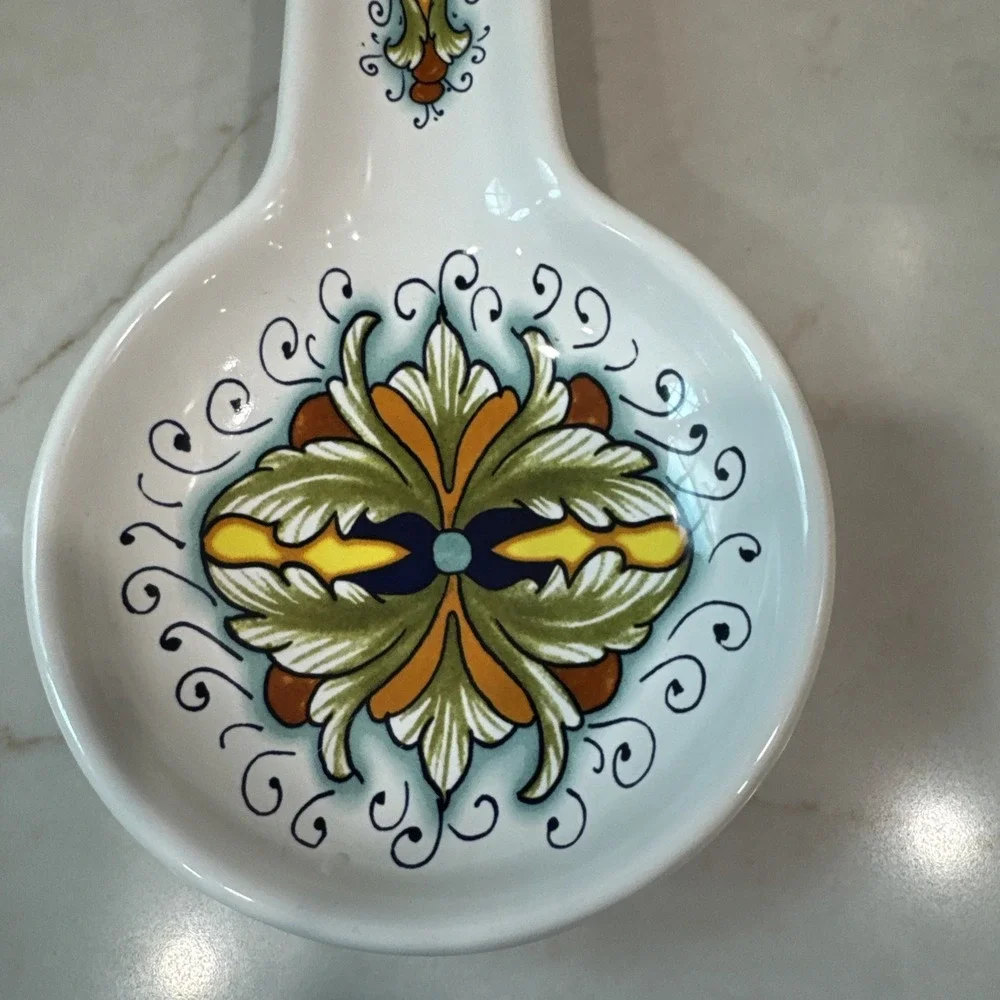 Nova Deruta Spoon Rest And Crock  Made In Italy Hand painted